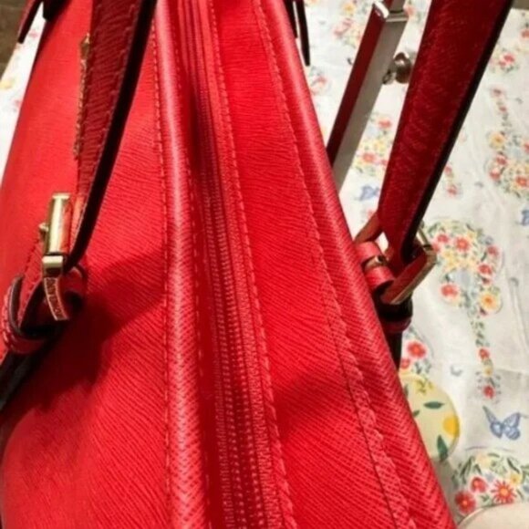 Michael Michael Kors Red Leather Tote with Black Accents - Picture 8 of 11